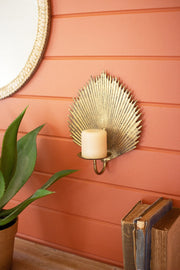 Antique Brass Palm Leaf Wall Candle Holder 12.5