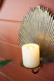 Palm Frond Candle Sconce – Gold Metal Contemporary Wall Décor