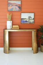 Antique Brass Oval Console Table 32"H – Modern Metal Entryway Display Furniture by Kalalou
