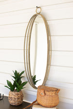 Gold Oval Wall Mirror – 34 Inch Height – Antique Brass Layered Design By Kalalou