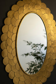 Antique Gold Petal Mirror – 34.5 Inch Height – Small Space Wall Accent