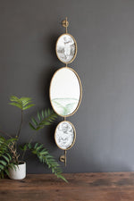 Wall Mirror and Photo Frames, Antique Gold Rotating Mirror 35.5"H, Metal Glass MDF Plastic Wall Decor By Kalalou