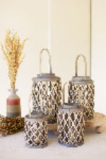 Grey Willow Lantern Set of 4 – 13.5" Tall Woven Candle Holders by Kalalou