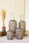 Set of four grey willow cylinder lanterns