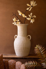 Stone Composite Beige Urn with Two Handles 26"H – Textured Decorative Vessel for Home Decor by Kalalou