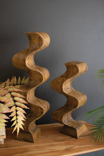 Natural Wood Wavy Display Pedestals – Set of 2 – 32"Tall by Kalalou