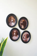 Framed Oval Dog Prints Wall Art – 12"H Classic Portrait Style Canine Artwork Collection, Set of Four by Kalalou