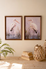 Kalalou Framed Paint Over Print Herons Set of 2 Coastal Blue Purple 22"H