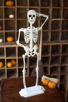 Rustic white metal skeleton on stand for Halloween décor