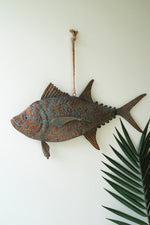 Metal Hanging Tuna Fish – 17" Tall Patina Copper Finish by Kalalou