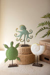 Decorative metal sculpture set coastal octopus turtle and shell trio
