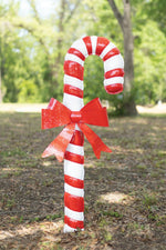 Kalalou Metal Candy Cane Yard Stake Christmas Red White Bow 45"H