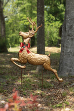Kalalou Metal Reindeer Yard Stake Antique Gold Christmas Leaping 46"H