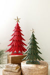 Painted metal Christmas trees set of two with glitter