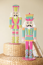 Kalalou Painted Metal Nutcrackers Set of 2 Glittered Christmas Figures 21"H