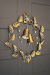 Kalalou antique brass Christmas door wreath with leaves and bells
