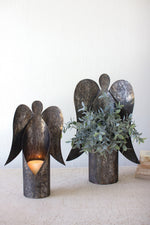 Distressed Metal Angel Candle Holders – Rustic Finish Set of Two by Kalalou