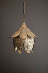Tulip shaped pendant light antique brass for indoor ceilings 12" D 14" H