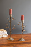 Antique brass flower taper candle holders set of two