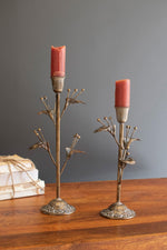 Decorative Flower Taper Candle Holders Antique Brass Finish Set of 2 - 14.5" H by Kalalou