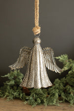 Kalalou Metal Angel Bell Door Hanger Silver Hammered Christmas 11"H