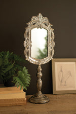 Kalalou Metal Table Mirror With Pedestal Silver Distressed Ornate 26"H