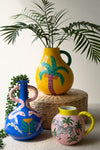Hand-Painted Ceramic Zebra Vase – Pink & Yellow Decorative Pitcher