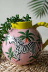 Set of 2 Ceramic Zebra Pitcher Vases – Pink & Yellow Glazed Finish