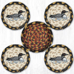 Earth Rugs Loon Braided Round Jute Coasters in Basket – Set of 5, 5" × 5"