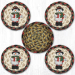 Earth Rugs Snowman in Top Hat Braided Jute Coasters with Basket, 5", Set of 4