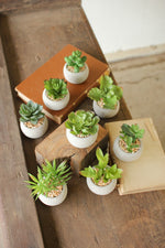 Small Faux Succulents with Round Cement Pots – 2.25" Modern Decorative Greenery (2 X Set of 8) by Kalalou