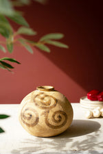 Ceramic Urn 9"H Natural with Tobacco Swirls Matte Finish Vase By Kalalou