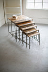 Recycled wood and iron square display tables set of five