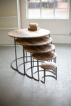 Round Wood and Iron Display Table Set