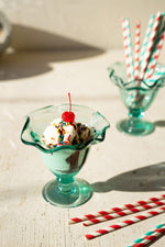 Recycled Glass Ice Cream Dish with Ruffled Edge 5"H, Handblown Blue, Set of 6 By Kalalou
