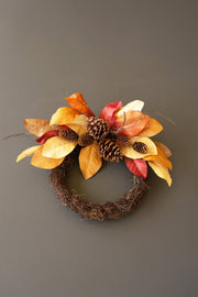Fall Faux Magnolia Leaf and Pine Cone Wreath 2-Pack for Door or Wall