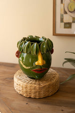 Ceramic Head Planter – Decorative Starfruit Green Pot by Kalalou