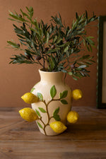 Large Ceramic Lemons Vase 11" Tall Decorative Tabletop Accent by Kalalou