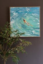 Framed Painting – Swimmer Wall Art with Ocean Blue Tones by Kalalou