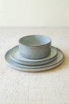 Set of 3 Ribbed Light Grey Ceramic Dinner Plate, Salad Plate, and Bowl by Kalalou