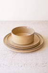 Khaki ceramic dinnerware set of 3 with ridged texture