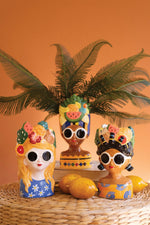 Ceramic Ladies Vases 7.5"H Multi Color Glazed Tropical Decor Set of 3 By Kalalou