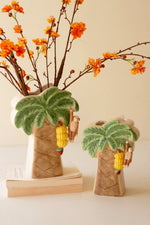 Ceramic Palm Tree Vases 10"H Multi Color Glazed Tropical Accent Set of 2 By Kalalou