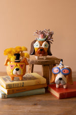 Ceramic Party Puppy Planters 5.5"H Multi Color Glazed Whimsical Accent Set of 3 By Kalalou