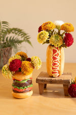 Ceramic Burger and Hotdog Vases 5"H Multi Color Glazed Whimsical Accent 2X Set of 2 By Kalalou