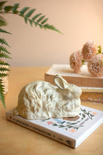 Cast Iron Laying Rabbit 4"H Cream Distressed Sculptural Accent By Kalalou