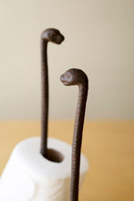 Cast Iron Dinosaur Paper Towel Holder 14"H – Brown Matte Prehistoric Kitchen Accent Set of 2 By Kalalou
