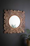 Fleur de Lis Carved Wall Mirror – 31.5"H White-Washed Wood Frame