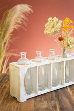 Glass Bud Vases in Wooden Crate – 11"H Antique White Distressed Decor Set of Five By Kalalou