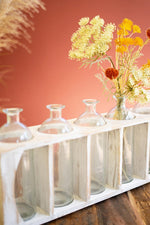Rustic Flower Vase Set – Glass Bud Vases with Wooden Holder